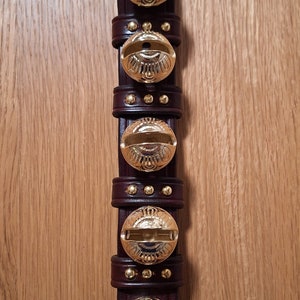 Brown 5 bell Leather jingle bell set with brass spots