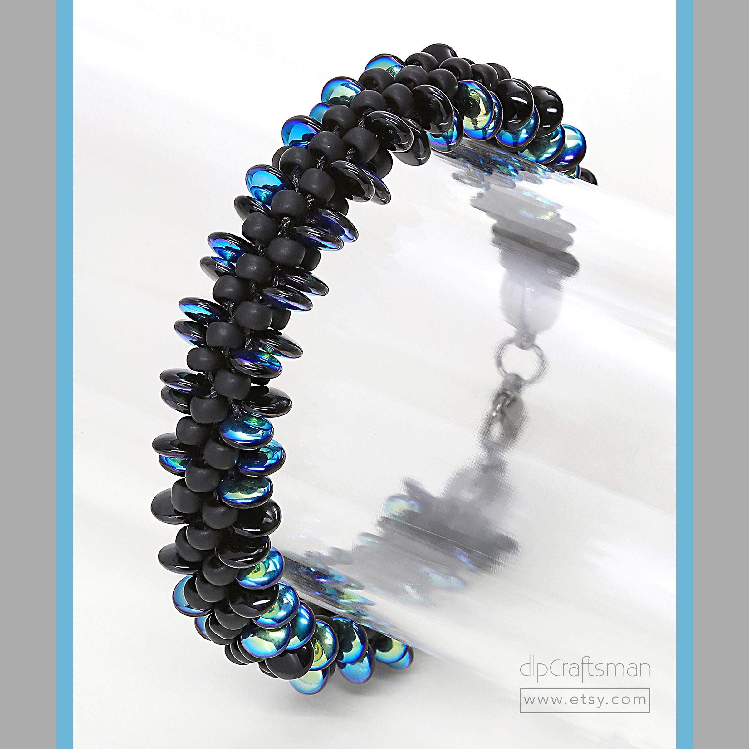 Kumihimo rope belt dark blue aurora borealis seed beads Kumihimo bracelet with snowy mountain peak colors main image 2