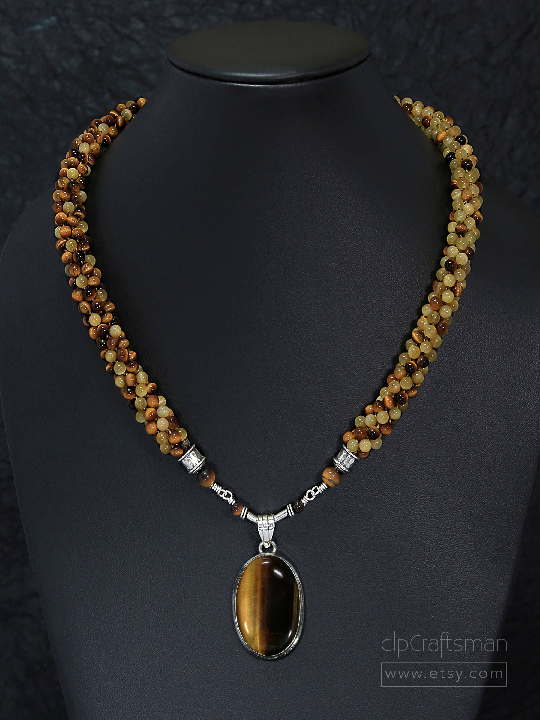 Tiger Eye Beaded Necklace with Pendant Kumihimo Braided Tiger Etsy