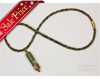Kumihimo Braid with Green Glass Pendant, Braided Kumihimo and Glass Pendant Necklace, Lampwork Glass Pendant Necklace