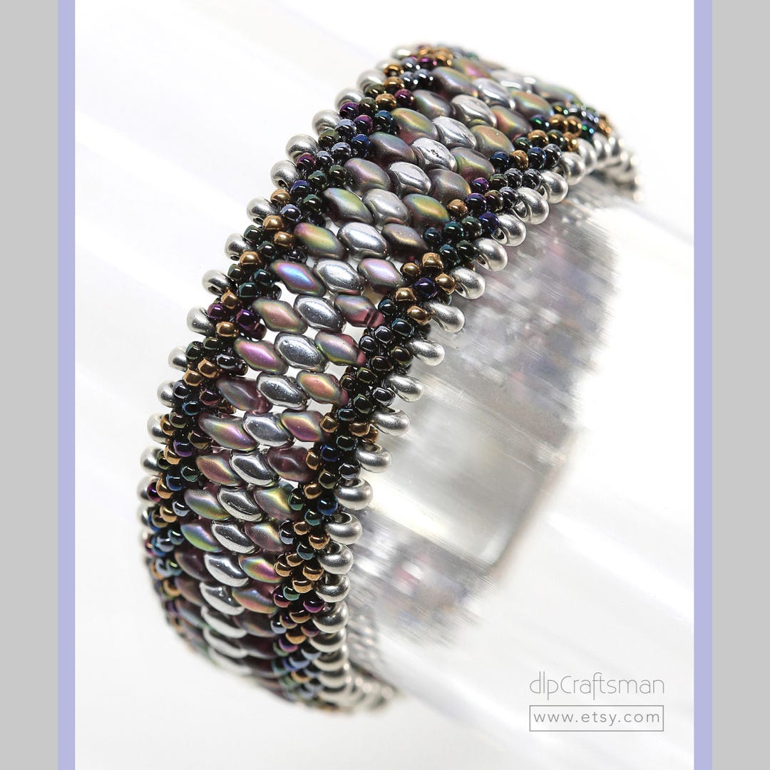 Aurora Borealis Beaded Cuff Bracelet, Vitrail Silver Kumihimo - Etsy