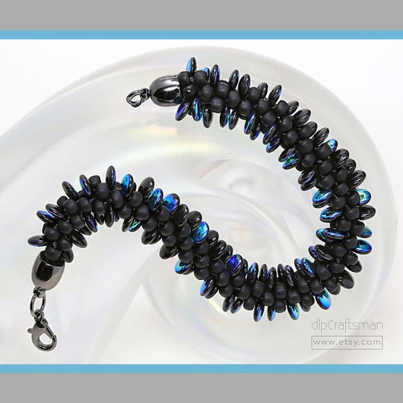Kumihimo rope belt dark blue aurora borealis seed beads Kumihimo bracelet with snowy mountain peak colors main image 4