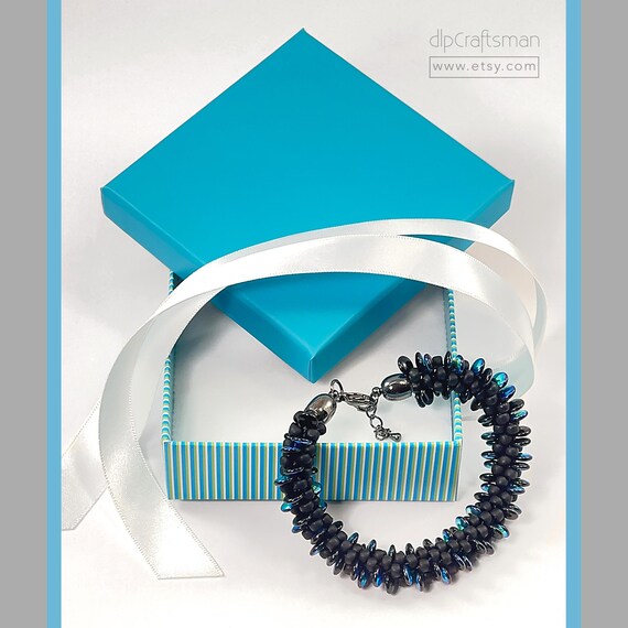 Kumihimo rope belt dark blue aurora borealis seed beads Kumihimo bracelet with snowy mountain peak colors main image 3