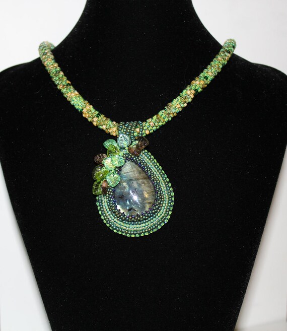 Embroidered necklace pendant Beadwork jewelry beaded Etsy