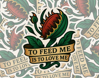 To Feed Me Is to Love Me Sticker – Funny Venus Flytrap Vinyl Sticker, Plant Lover Humor Decal, Gothic Cottagecore Sticker for Laptop