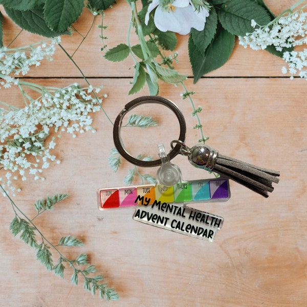 Mental Health Advent Calendar Acrylic Keychain with Tassel