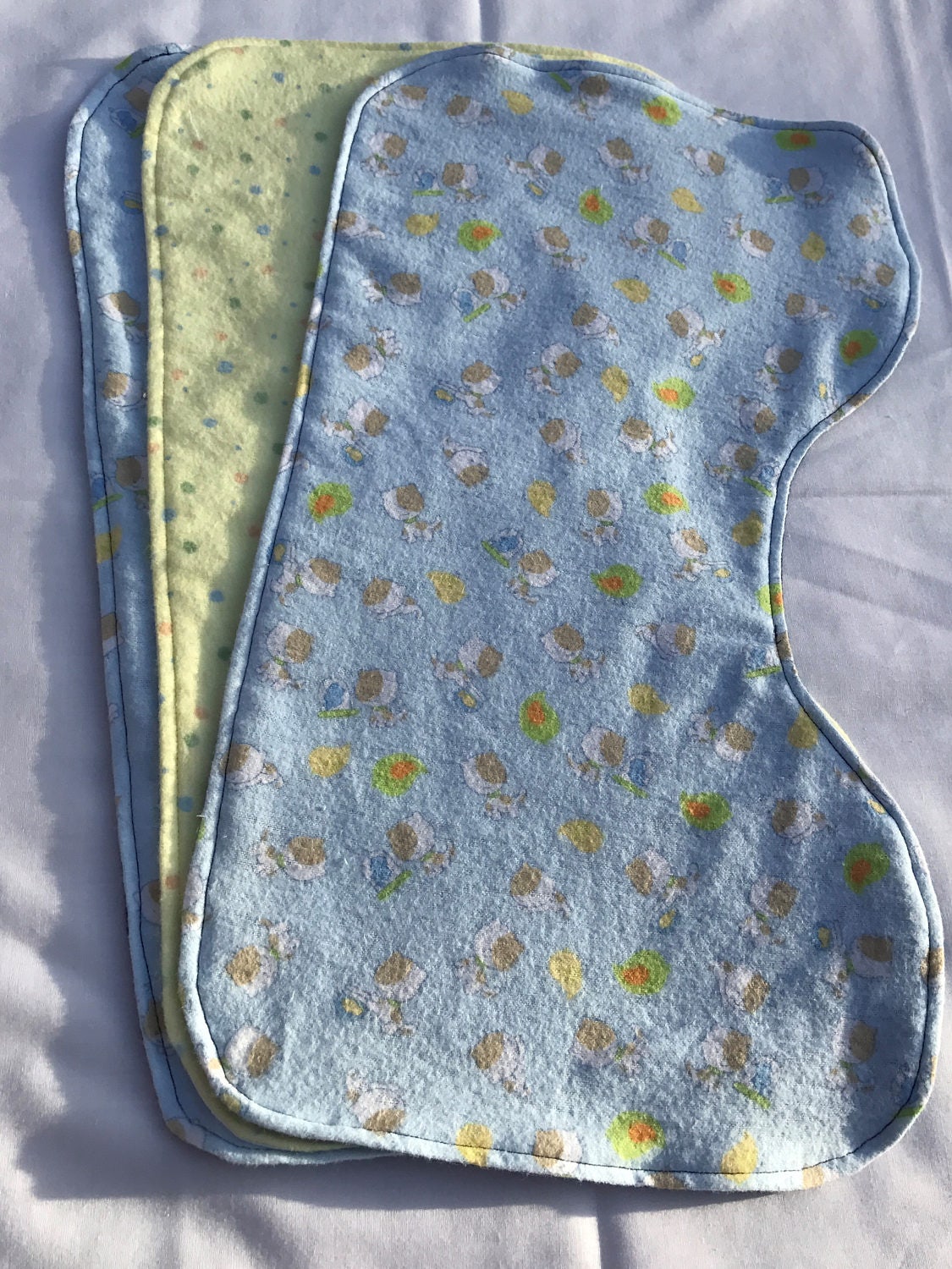 Set of 3 Baby Burp Cloths Very Soft Blue and Yellow Etsy UK