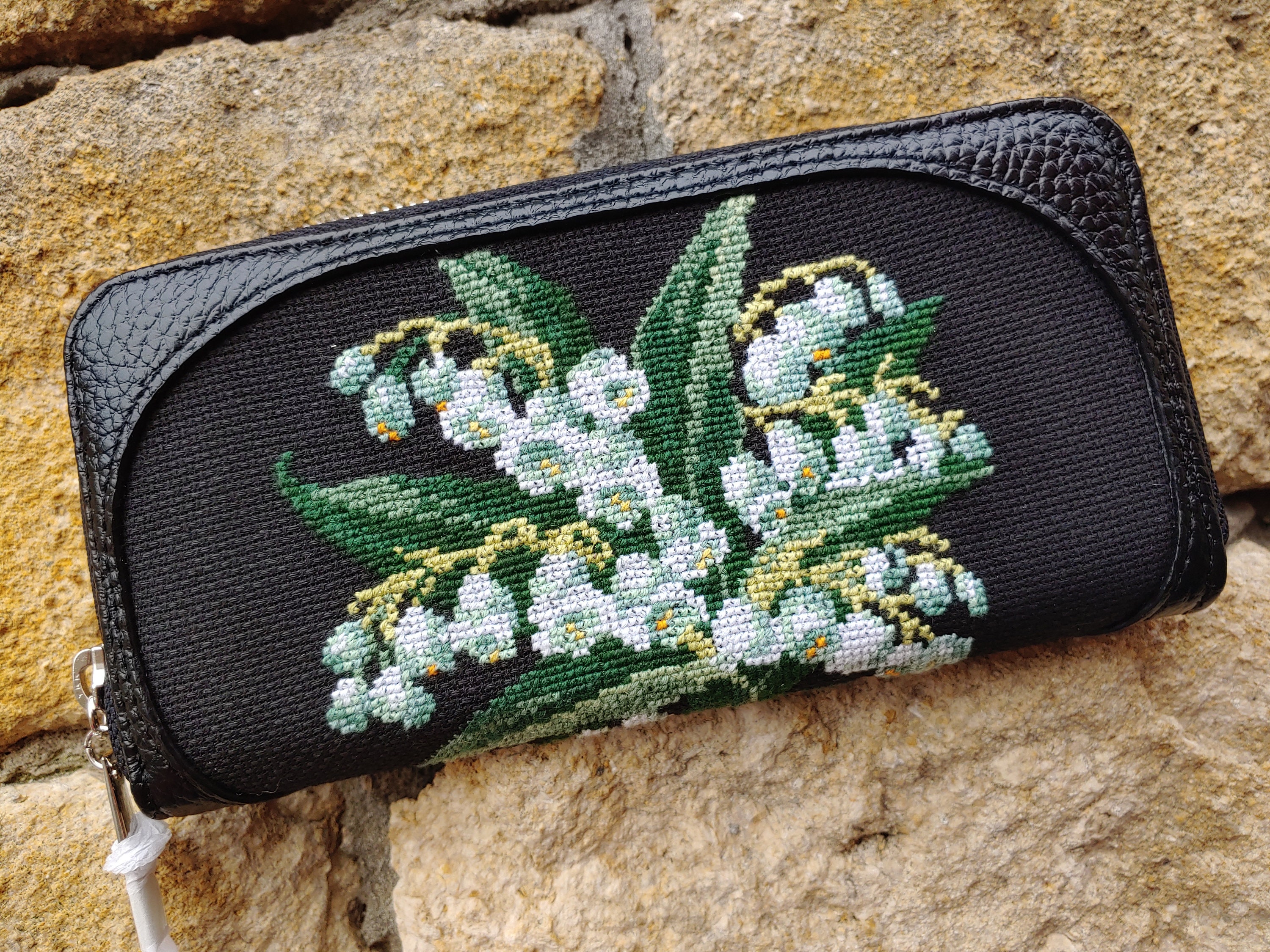 Women's leather wallet with hand embroidery floral Etsy