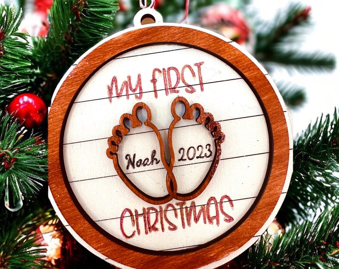 Personalized First Christmas decoration for baby girl's feet