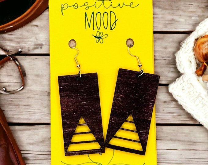 Minimal geometric earrings in wood
