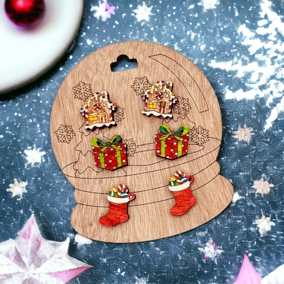 Hand-painted wooden Christmas earrings