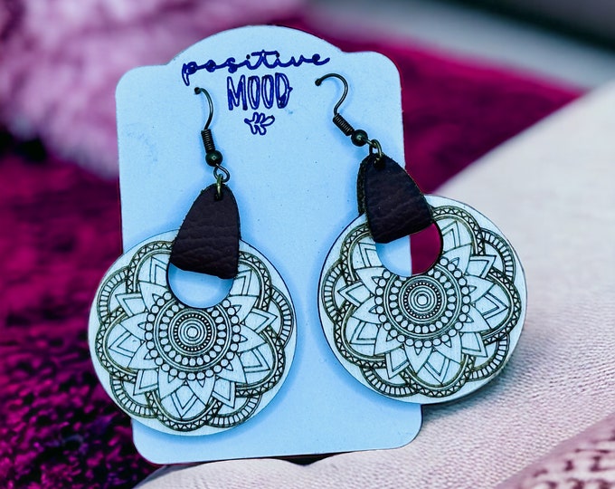 Wooden boho engraved earrings