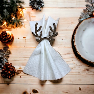 6x Portatovaglioli renna in legno - Decorazione tavola Natale personalizzabile con nome o augurio