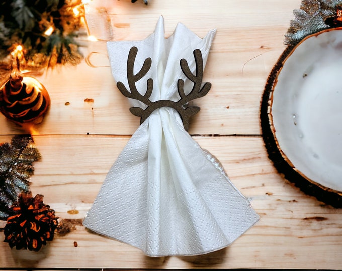 6x Wooden Reindeer Napkin Holders - Customizable Christmas Table Decoration with Name or Wish