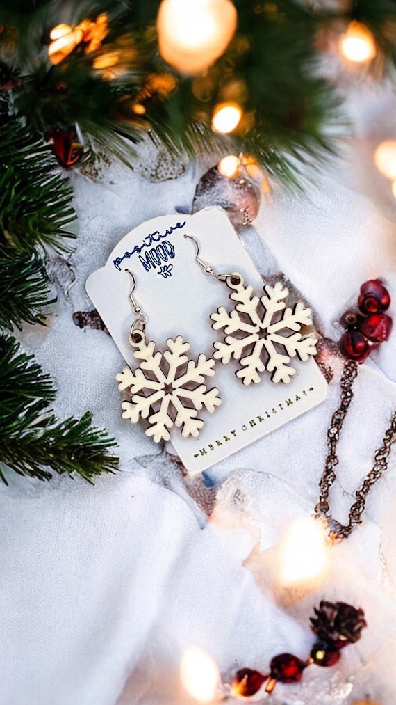 Wooden snowflake earrings