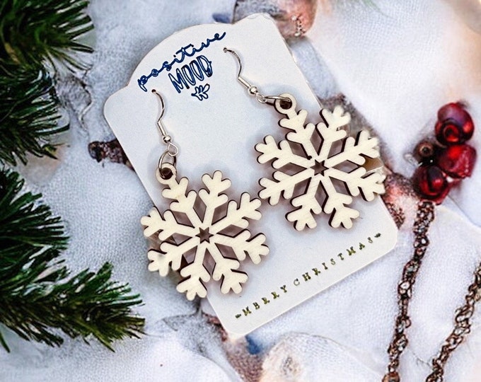 Wooden snowflake earrings