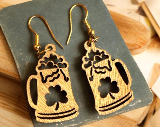 Wooden beer mug earrings