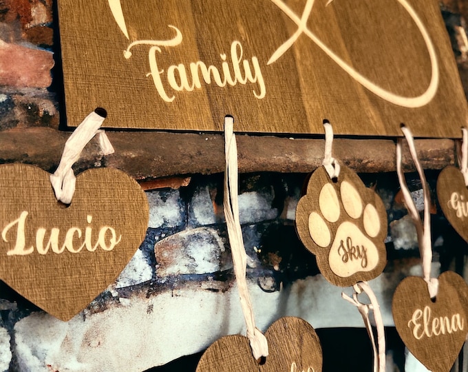 Hanging plaque for family names of dogs and cats