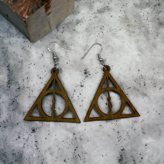 Harry Potter Deathly Hallows Wooden Earrings