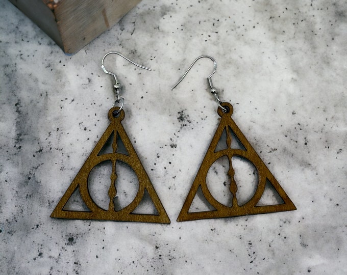 Harry Potter Deathly Hallows wooden earrings