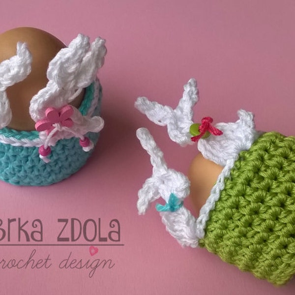 Egg cozy rabbit basket, Easter crochet pattern, Easter home decor, Easter egg cozy,  Easter basket, egg warmer crochet