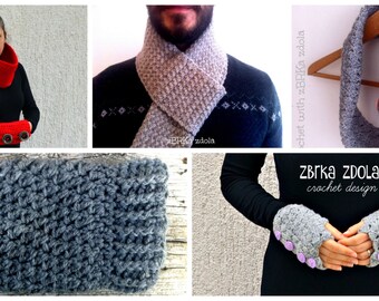 Winter crochet pattern pack - neck warmer, hand warmer, scarf, beanie hat, fingerless gloves