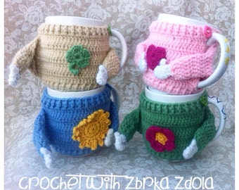 Sweater mug cosy - Crochet Pattern (No. 015), Set of 5 cozy patterns, coffee cozy, crochet cozy pattern, tea cozy pattern