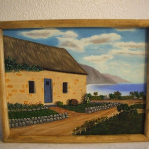 Original oil painting on canvas of Cottage with frame