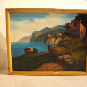 oil painting of a villa by the sea on a 11X14 canvas copied after Luigi Spadini frame included