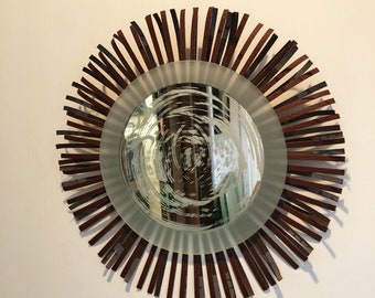 Decorative Etched Mirror for Home or Office • Wall Mirror • Chi and Fringe Design