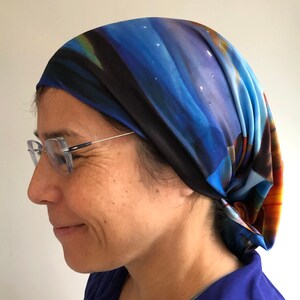 Fun casual artsy sun scarf is a tube scarf, headband, gaitor, hair tie. UPF30 Wear it wet to keep you cool and looking good! Keep bugs away.