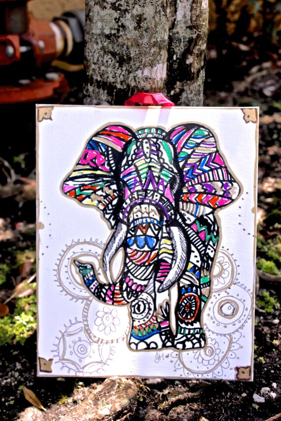 Items similar to Elephant Wall Decor Colorful Tribal Elephant Mandal Background Canvas Wall