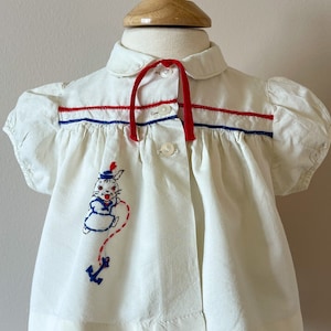 9-12 mo:  Baby blouse with nautical embroidery, 1950s, vintage baby girl, vintage baby clothes