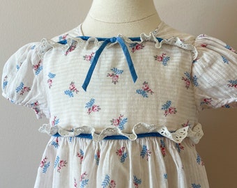 2T:  Floral dress with eyelet trim, 1940s, vintage baby clothes, vintage baby dress