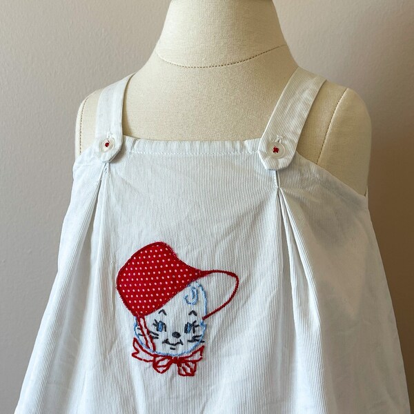 2T:  Swing tank with cat embroidery, 1950s, vintage baby clothes