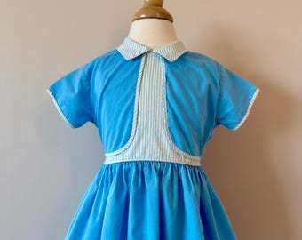 2T: Vintage 1950s pool blue shirt dress with attached bolero