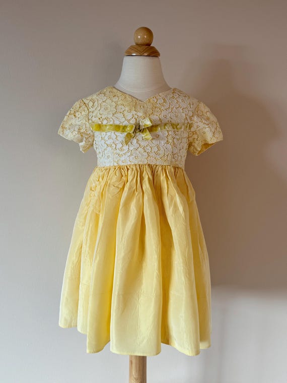 2T: Vintage 1950s yellow taffeta toddler dress, special occasion