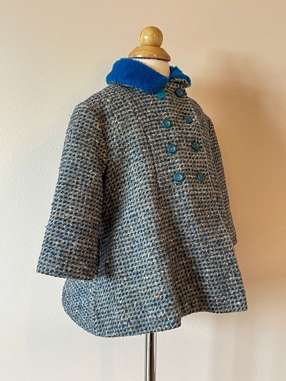 2T:  Tweed coat & bonnet, 1950s, vintage baby clo… - image 2