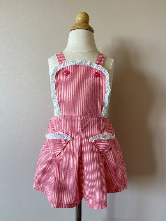 3T:  Polka dot shortalls with ruffle trim, 1940s,… - image 2