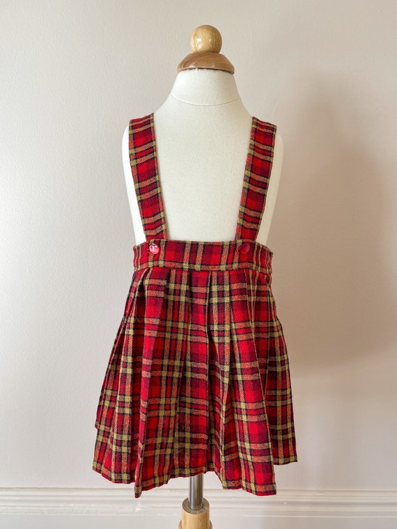 3T:  Wool plaid suspender skirt, 1960s, vintage li