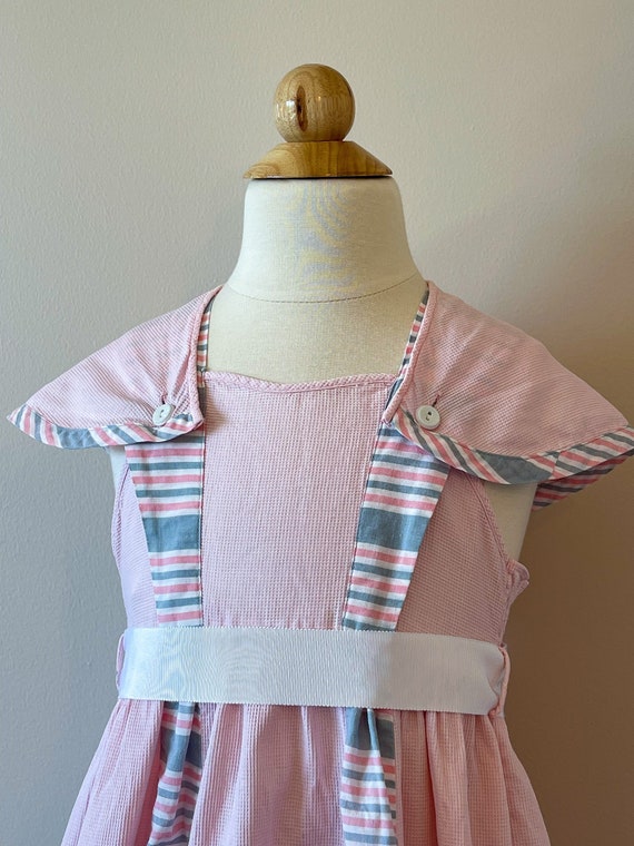 3T:  Caped dress with stripe detailing, 1950s, vin