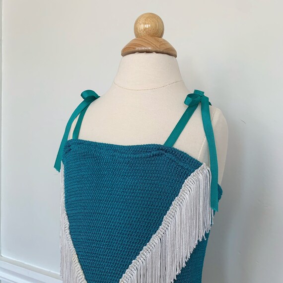 2-3T: Teal dance leotard with fringe trim, 1960's,