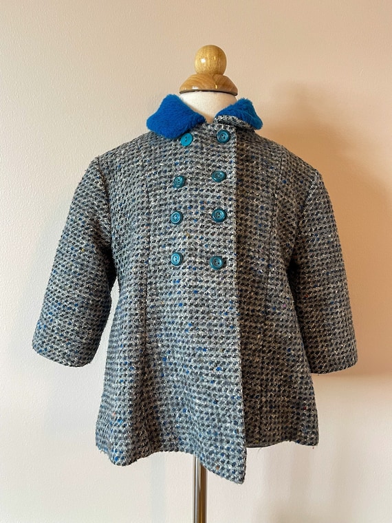 2T:  Tweed coat & bonnet, 1950s, vintage baby clo… - image 1