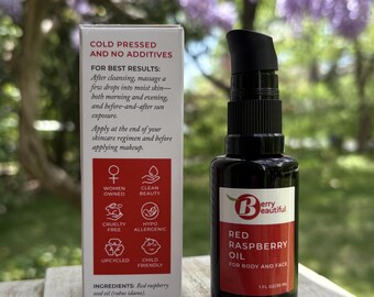 Rotes Himbeerkernöl 1 oz – kaltgepresstes, nicht raffiniertes Trägeröl für Gesichts- & Hautpflege