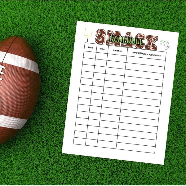 Editable Football Snack Sign Up Sheet, digital download