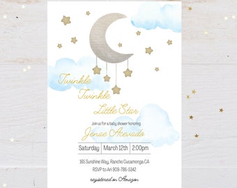 Twinkle Twinkle Little Star baby shower invitation, gender neutral, editable digital download