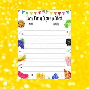 Class Party/Class Snack Sign up Sheet, editable Canva template and PDF download, instant download