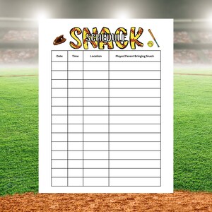Editable Softball Snack Sign Up Sheet, digital download