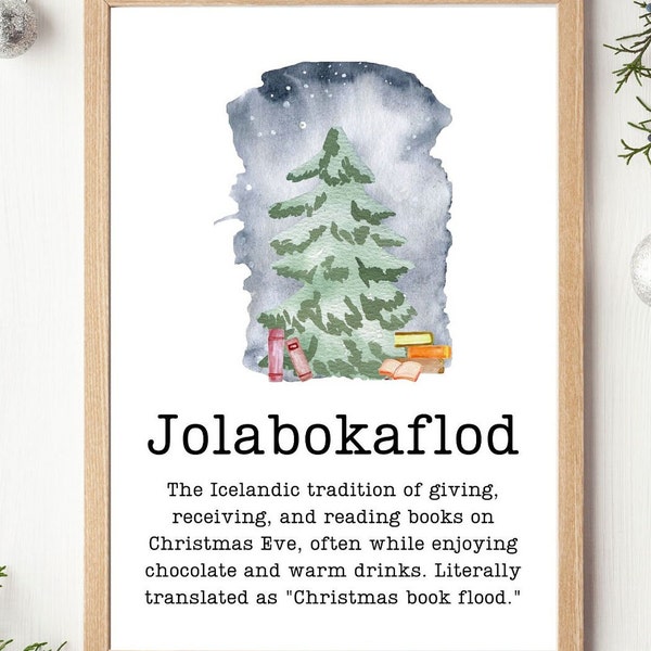 Jolabokaflod digital download print, Christmas Book Flood Digital download, Christmas Printable, Christmas home decor