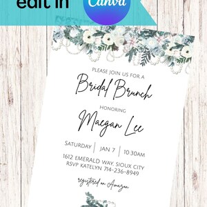 Winter Bridal Shower Invitation, Elegant Bridal Shower Invitation with pearls, Bridal Brunch, Editable Instant Download